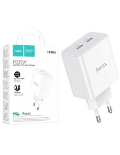 Cargador USB-C 35W X2 Hoco C108A Blanco