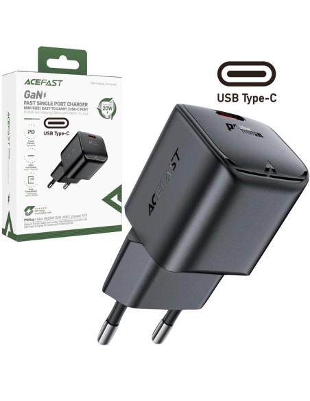 Cargador USB-C Acefast A73 Mini PD20W GaN Negro