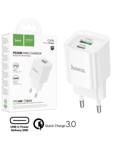 Hoco C147A Cargador USB QC3.0 y USB-C PD 20W Blanco