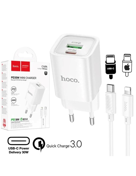 Hoco C149A Cargador Cham PD30W+QC3.0 Type-C to Lightning White