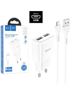 Hoco C88A Cargador Star Round Dual Port + Cable Micro White