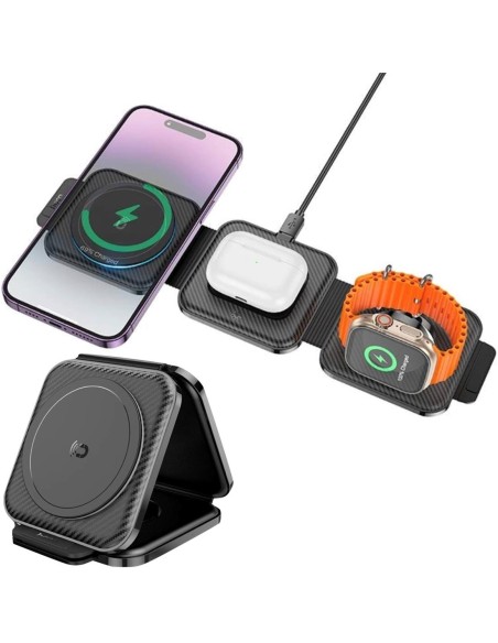 Hoco CQ4 Cargador InalÃ¡mbrico 15W Plegable 3-1 para Apple