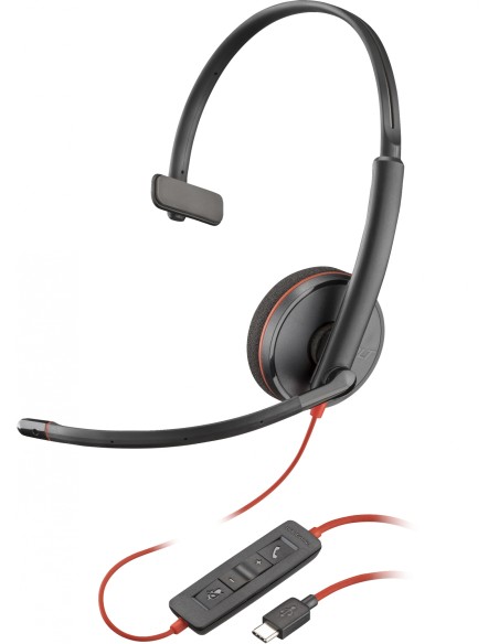 POLY Auriculares monoaurales Blackwire 3210 USB-C + Adaptador USB-C/A