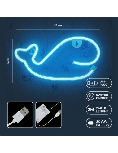 LAMPARA DECORATIVA NEON LED WHALE BLUE FOREVER