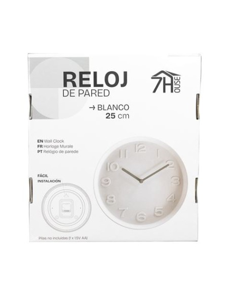 RELOJ DE PARED BLANCO 25CM SEVEN HOUSE