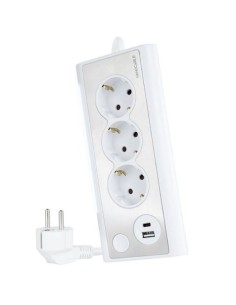 REGLETA 3 TOMAS + 2 USB CON CABLE 1.5METROS BLANCO NANOCABLE