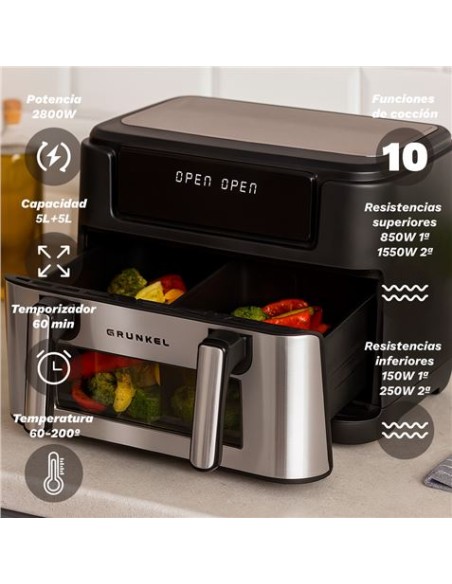 FREIDORA DE AIRE 10 LITROS 2800W CUBETOS FLEXIBLES GRUNKEL