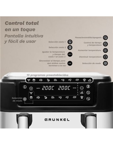 FREIDORA DE AIRE 10 LITROS 2800W CUBETOS FLEXIBLES GRUNKEL