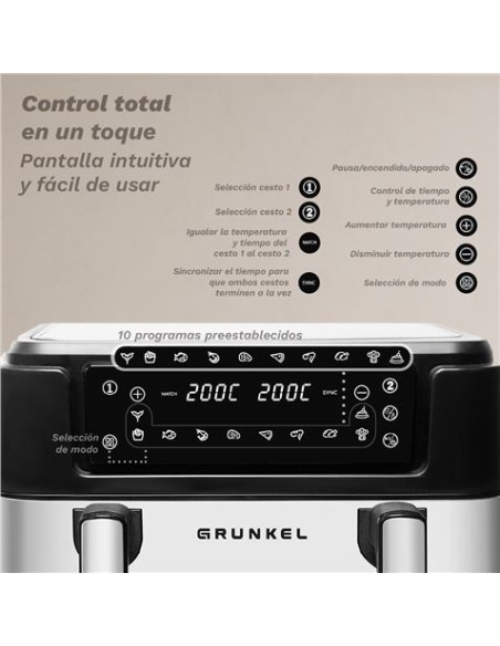 FREIDORA DE AIRE 10 LITROS 2800W CUBETOS FLEXIBLES GRUNKEL