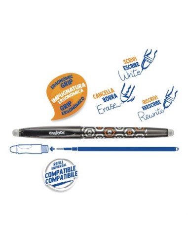 BOLIGRAFO ERGONOMICO BORRABLE PUNTA 0.7MM NEGRO CON GOMA CARIOCA
