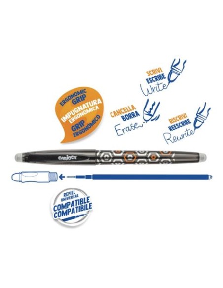 BOLIGRAFO ERGONOMICO BORRABLE PUNTA 0.7MM NEGRO CON GOMA CARIOCA