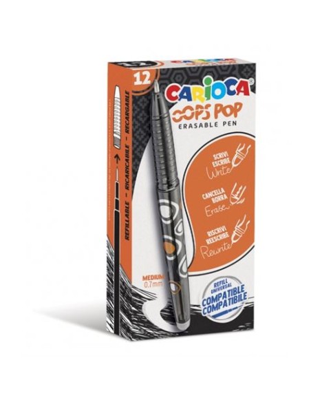 BOLIGRAFO ERGONOMICO BORRABLE PUNTA 0.7MM NEGRO CON GOMA CARIOCA