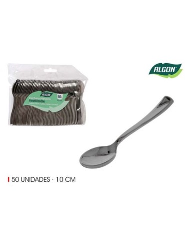SET 50 CUCHARA 10CM PLASTICO REUTILIZABLE PLATA ALGON