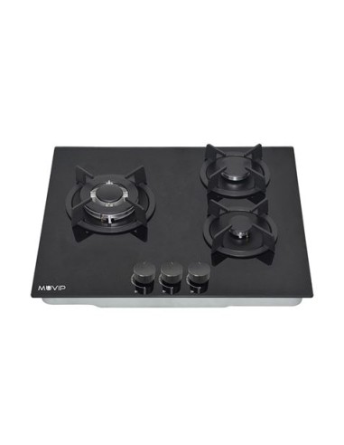 PLACA A GAS PARA ENCASTRAR 3 FUEGOS CRISTAL NEGRO MUVIP