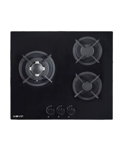 PLACA A GAS PARA ENCASTRAR 3 FUEGOS CRISTAL NEGRO MUVIP