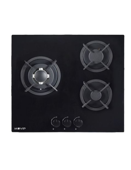 PLACA A GAS PARA ENCASTRAR 3 FUEGOS CRISTAL NEGRO MUVIP