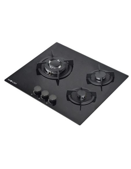 PLACA A GAS PARA ENCASTRAR 3 FUEGOS CRISTAL NEGRO MUVIP