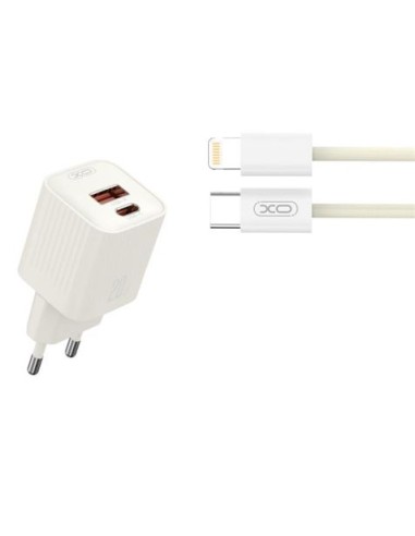 CARGADOR USB 20W 1X USB-A Y 1X USB-C CON CABLE TIPO-C A LIGHTNING C L147 XO