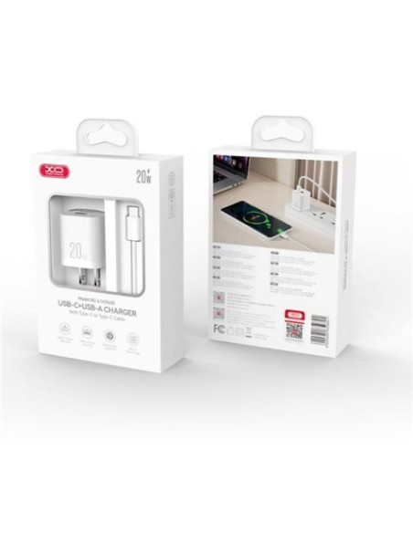 CARGADOR USB 20W 1X USB-A Y 1X USB-C CON CABLE TIPO C L147 XO