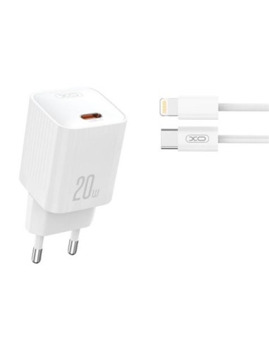 CARGADOR RAPIDO USB-C 20W CON CABLE LIGHHTNING L146 BLANCO XO