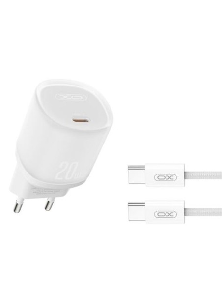 CARGADOR RAPIDO USB-C 20W CON CABLE TIPO C L143 BLANCO XO