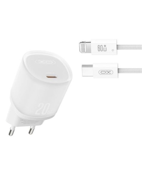 CARGADOR RAPIDO USB-C 20W CON CABLE LIGHHTNING L143 BLANCO XO
