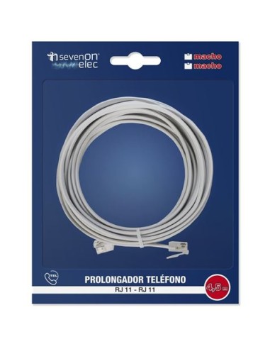 CABLE TELÃ‰FONO RJ11 4.5M 4 VIAS MACHO-MACHO SEVENON