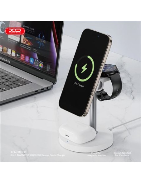 CARGADOR INALAMBRICO MAGNETICO 3 EN 1 CX038 BLANCO XO