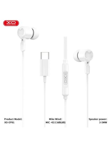 AURICULARES CON Y MICROFONO CABLE TIPO C EP81 BLANCO XO