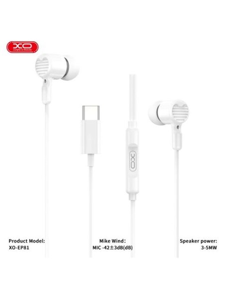 AURICULARES CON Y MICROFONO CABLE TIPO C EP81 BLANCO XO