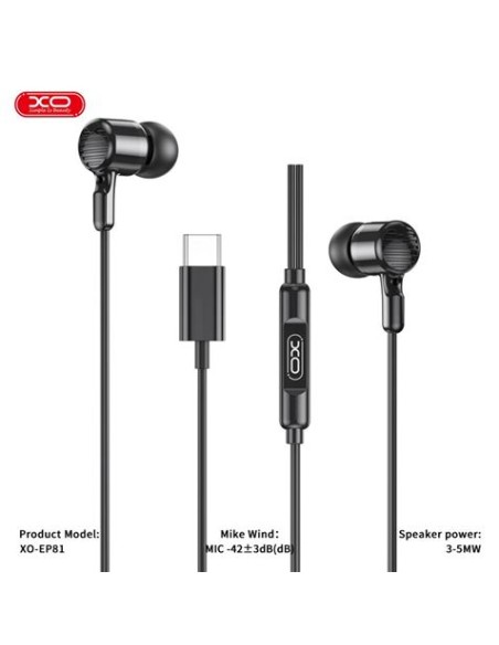 AURICULARES CON Y MICROFONO CABLE TIPO C EP81 NEGRO XO