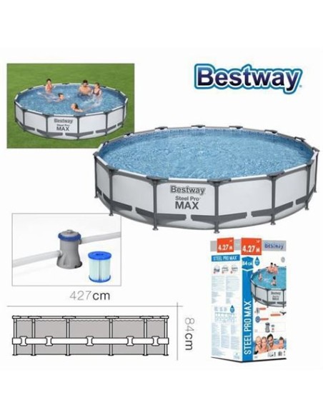 PISCINA CIRCULAR STEEL PRO + BOMBA FILTRO 427CM DIÃMETRO X H84CM BESTWAY
