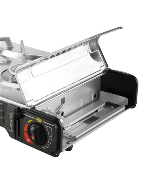 COCINA DE GAS PORTATIL DOBLE BOMBONA ACERO + PLANCHA + MALETIN MUVIP