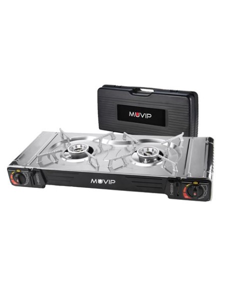 COCINA DE GAS PORTATIL DOBLE BOMBONA ACERO MUVIP
