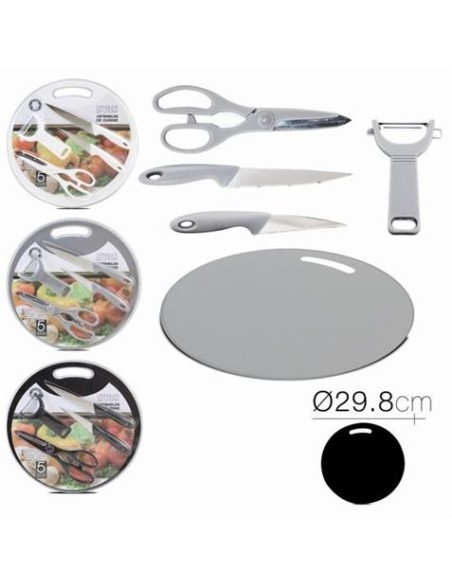 SET TIJERAS + PELADOR + 2 CUCHILLOS + TABLA DE CORTE CIRCULAR