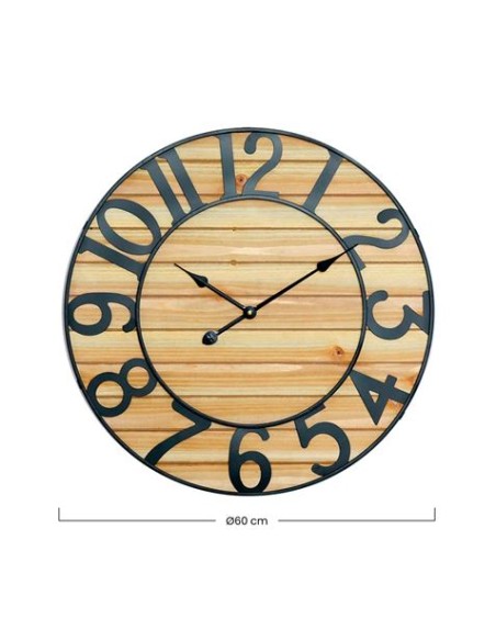 RELOJ PARED VINTAGE NEGRO/MADERA CLARA 60CM