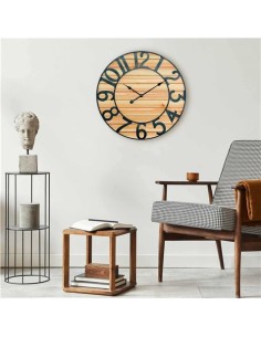RELOJ PARED VINTAGE NEGRO/MADERA CLARA 60CM 2