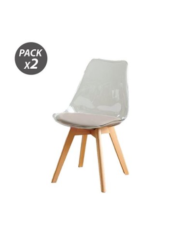 PACK 2 SILLAS DESIGN D1000 TRANSPARENTES + COJÃN MARRÃ“N MUVIP