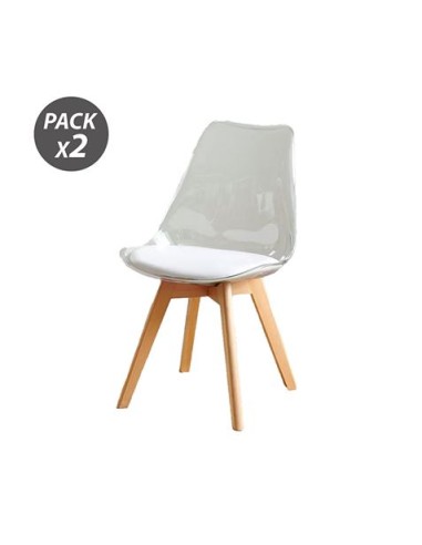 PACK 2 SILLAS DESIGN D1000 TRANSPARENTES + COJÃN BLANCO MUVIP