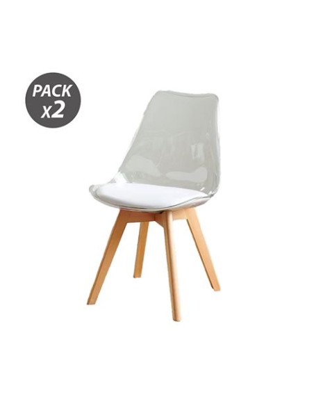 PACK 2 SILLAS DESIGN D1000 TRANSPARENTES + COJÃN BLANCO MUVIP