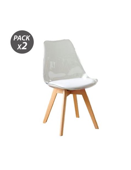 PACK 2 SILLAS DESIGN D1000 TRANSPARENTES + COJÃN BLANCO MUVIP