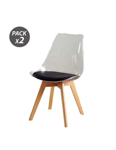 PACK 2 SILLAS DESIGN D1000 TRANSPARENTES + COJÃN NEGRO MUVIP