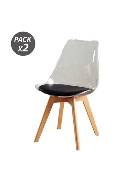 PACK 2 SILLAS DESIGN D1000 TRANSPARENTES + COJÃN NEGRO MUVIP