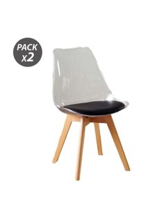 PACK 2 SILLAS DESIGN D1000 TRANSPARENTES + COJÃN NEGRO MUVIP 2
