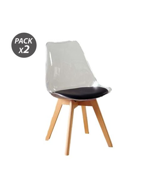 PACK 2 SILLAS DESIGN D1000 TRANSPARENTES + COJÃN NEGRO MUVIP