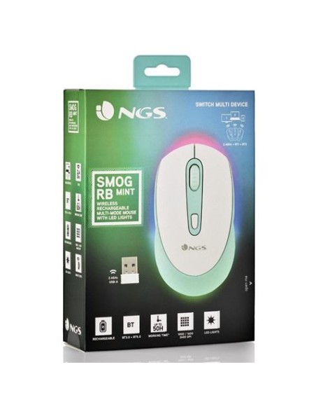 RATON INALAMBRICO BLUETOOTH RECARGABLE 2400 DPI VERDE MENTA NGS