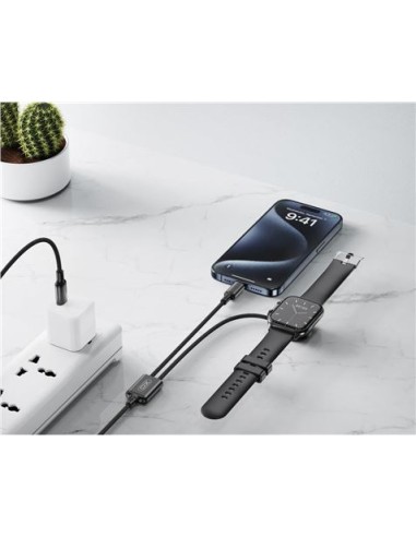 CABLE 2 EN 1 60W TIPO C + CABLE CARGA MAGNETICA APPLE WATCH NEGRO XO