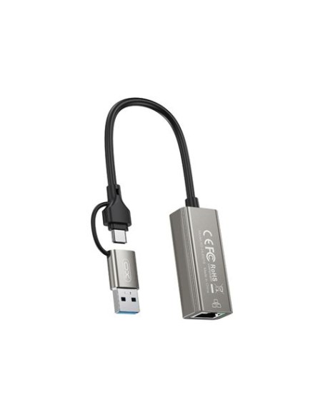 ADAPTADOR DE RJ45 A USB-A Y USB-C HUB018 XO