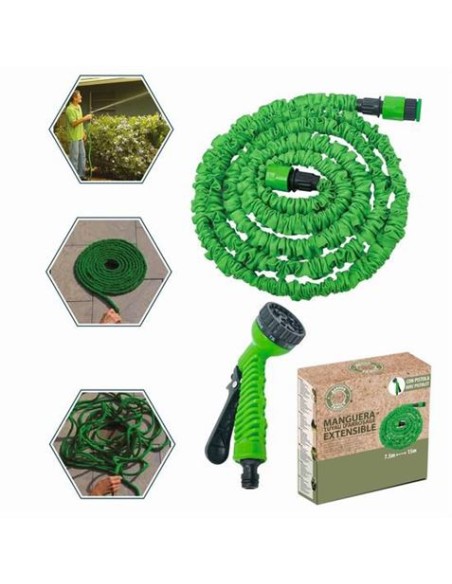 MANGUERA EXTENSIBLE CON PISTOLA 7.5M VERDE