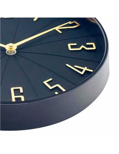 RELOJ DE PARED NEGRO DORADO CON RELIEVE 27CM